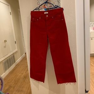 Wide leg, high rise, quarter length denim pants